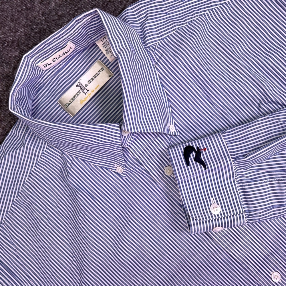 VTG Fairway & Greene Shirt Men L Blue Stripe Club Long Sleeve Preppy Golf Button